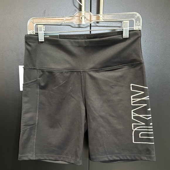 DKNY Bike Shorts, 7” inseam,hip pockets,hidden waist pocket,silver sparkle logo - Picture 1 of 8